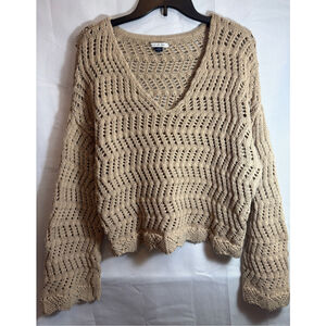 American Eagle Open Knit Cropped Bell Sleeve Boxy Chunky Sweater L Y2K